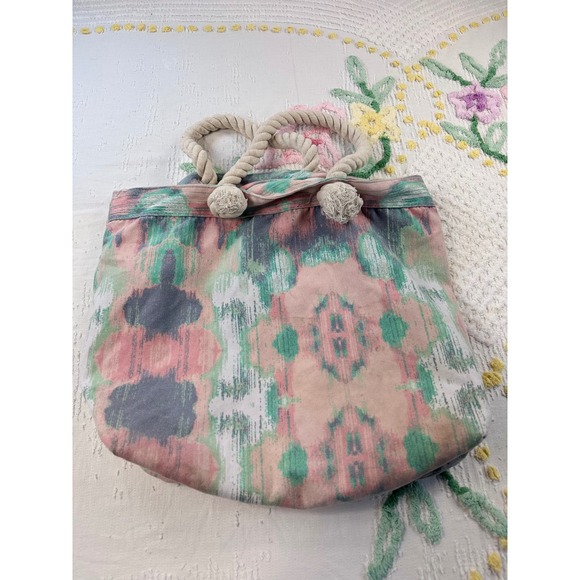 Abstract Beach‎ Tote Bag Rope Handles Turquoise Lining Travel Shopper - Picture 2 of 8